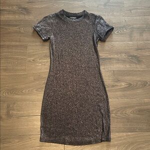 Women’s Topshop Black Sparkle Short Sleeve BodyCon Dress, Size 2